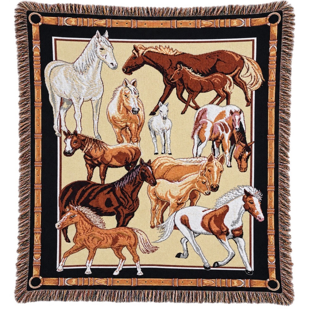 Crown Crafts horse herd woven tapestry throw blanket 43x54